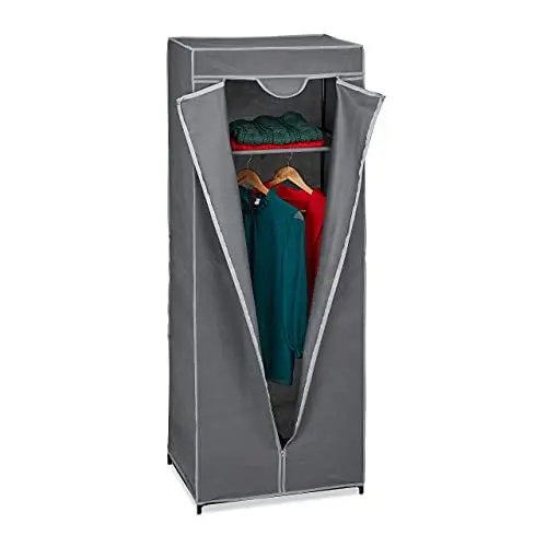 Produktbild: Relaxdays Stoffschrank mit Kleiderstange & 1 Ablage, HxBxT: 157x60x45 cm, Überzug mit Reißverschluss, stabil, anthrazit