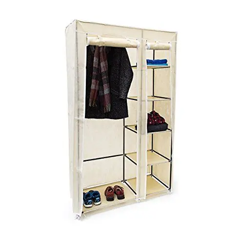 Produktbild: Relaxdays Stoffschrank, mit Kleiderstange & 5 Fächern, HBT: 174 x 107 x 42,5 cm, stabiler Faltschrank mit Bezug, beige