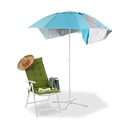 Produktbild: Relaxdays Strandmuschel Schirm, Sonnenschirm Strandzelt m. Tragetasche, UV 50 Sonnenschutz, Schirm HxD 210x180cm, blau