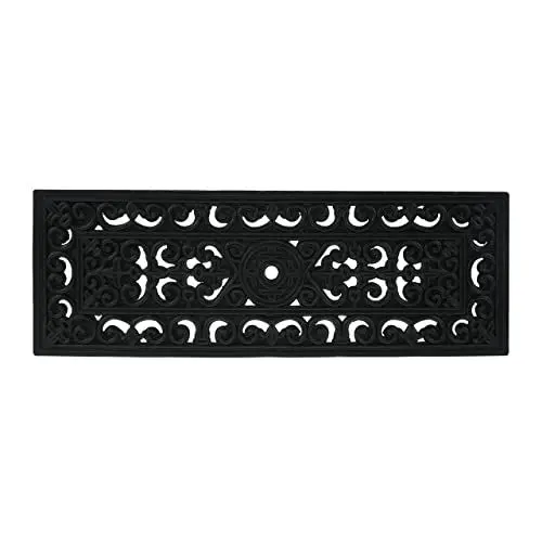 Produktbild: Relaxdays Stufenmatte Gummi, rechteckig, Treppenauflage innen & außen, 75 x 25 cm, Ornamente, Anti-Rutsch-Matte, schwarz