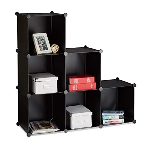 Produktbild: Relaxdays Stufenregal 6 Fächer, Steckregal als Kleiderschrank oder Raumteiler, offenes Regalsystem, schwarz