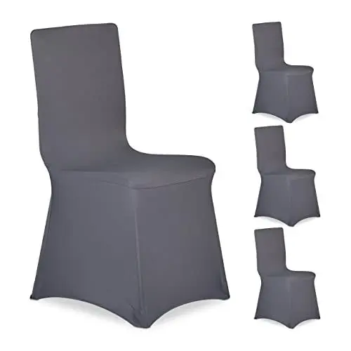 Produktbild: Relaxdays Stuhlhussen, 4er Set, universeller Stretch Stuhlbezug, Bankettstuhl Dekoration, Empfang und Feier, anthrazit