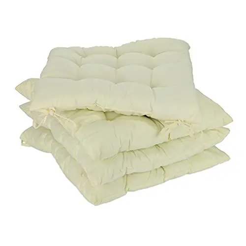Produktbild: Relaxdays Stuhlkissen 4er Set, 38x38 cm, Sitzkissen mit Bändern, Indoor & Outdoor, Polyesterbezug, Stuhlpolster, beige, 4 Stück (1er Pack), 4