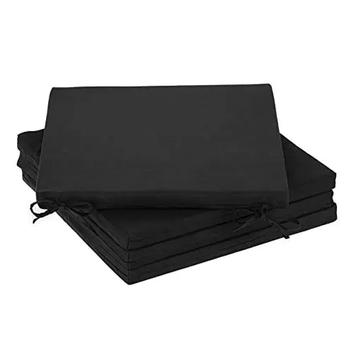 Produktbild: Relaxdays Stuhlkissen 4er Set, 39,5x39,5 cm, Sitzkissen mit Bändern, Indoor & Outdoor, Polyester, Stuhlpolster, schwarz, 4 Stück (1er Pack), 4