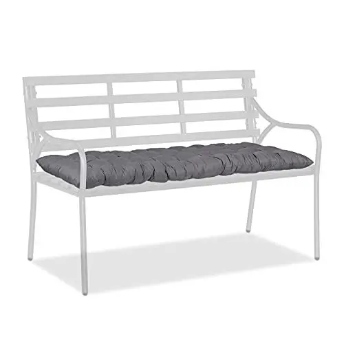 Produktbild: Relaxdays Stuhlkissen, HBT: 7x118x50 cm, Sitzkissen mit Bändern, für Gartenstuhl, Bank, Polyester, Stuhlpolster, grau