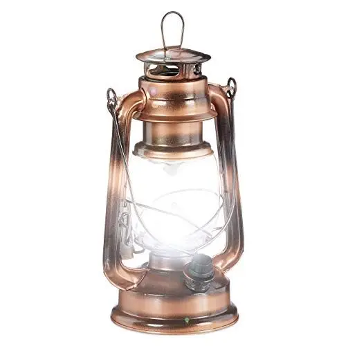 Produktbild: Relaxdays Sturmlaterne LED, Retro Sturmlampe als Fensterdeko oder elektrische Gartenlaterne, batteriebetrieben, Kupfer, 24 x 15 x 11.5 cm