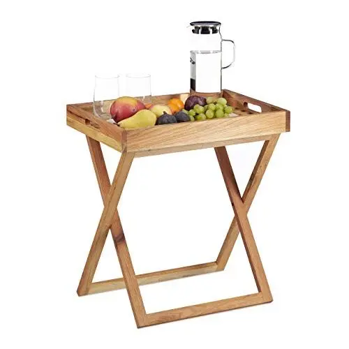 Produktbild: Relaxdays Tabletttisch klappbar, Serviertisch Walnuss-Holz, Klapptisch klein, Serviertablett, HxBxT: ca. 54 x 52 x 36 cm, Natur