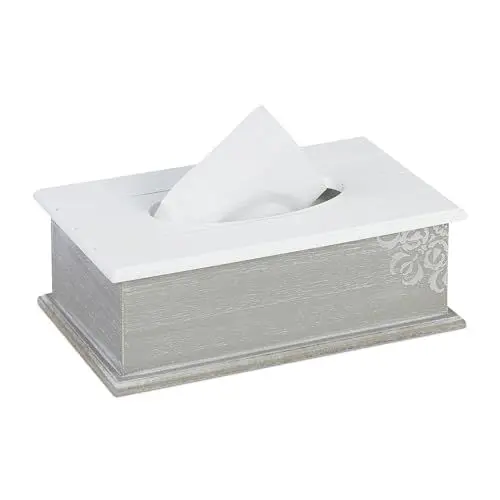 Produktbild: Relaxdays Taschentuchbox, Kosmetiktücherbox, eckige Tuchbox Taschentücher, HBT: 9,5x27x16 cm, Tuchspender, grau/weiß
