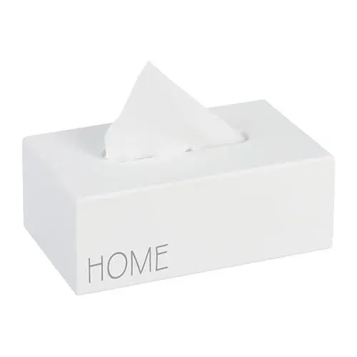 Produktbild: Relaxdays Taschentuchbox, Kosmetiktücherbox, eckige Tücherbox Taschentücher, HxBxT: 9 x 25 x 15 cm, Home-Aufdruck, weiß