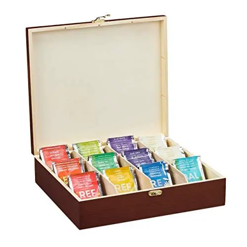 Produktbild: Relaxdays Teebox, 12 Fächer, Holz, Organizer für Teebeutel und Kaffeepads, Teekiste groß HBT: 7,5 x 29 x 26 cm, braun, 10032166, Dunkelbraun