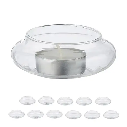 Produktbild: Relaxdays Teelichthalter schwimmend, 12er Set, Glas, Tischdeko Hochzeit, Pool & Teich, Schwimmteelichter, transparent