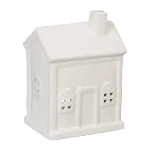 Produktbild: Relaxdays Teelichthaus Keramik, Leuchthäuschen für 1 Teelicht, H x B x T: 12,5 x 9 x 7 cm, Teelichthalter Haus, weiß