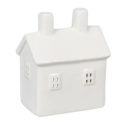Produktbild: Relaxdays Teelichthaus Keramik, Leuchthäuschen für 1 Teelicht, H x B x T: 12 x 10 x 6,5 cm, Teelichthalter Haus, weiß