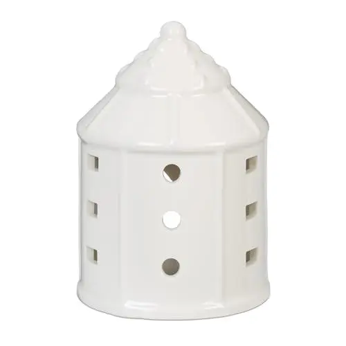 Produktbild: Relaxdays Teelichthaus Keramik, Leuchthäuschen für 1 Teelicht, HxD: 10,5 x 7,5 cm, Teelichthalter Haus, Kerzenhaus, weiß