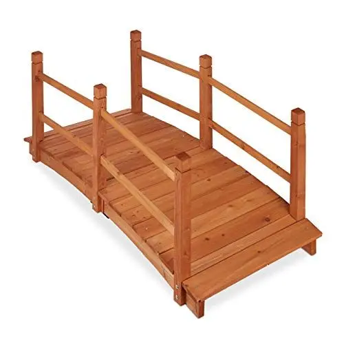 Produktbild: Relaxdays Teichbrücke, mit Geländer, begehbar, Teichübergang, Garten Dekoration, Holzbrücke, HxBxT: 56x140x60 cm, orange