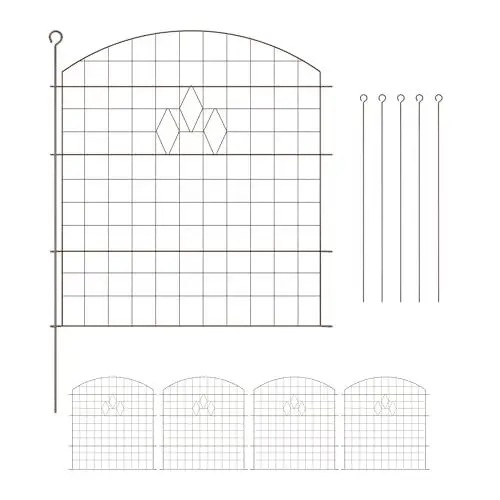 Produktbild: Relaxdays Teichzaun, 5 Zaunelemente, je H x B: 78 x 76 cm, zum Stecken, aus Metall, für Garten, Pool, Beetzaun, braun