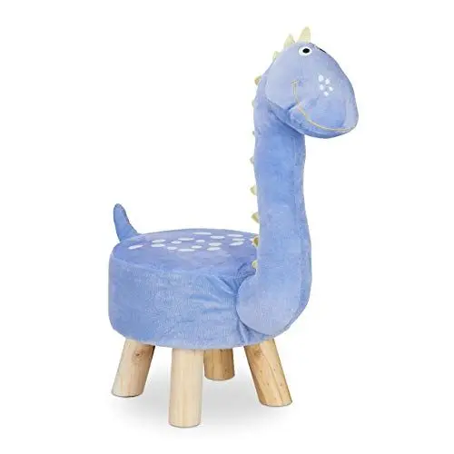 Produktbild: Relaxdays Tierhocker Dino für Kinder, Plüschbezug, rund, Sitzgelegenheit Kinderzimmer, Kinderhocker Tiermotiv, blau, 57 x 28 x 57 cm