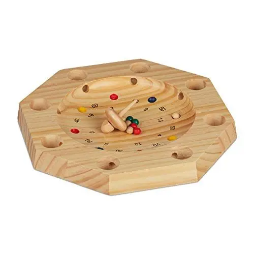 Produktbild: Relaxdays Tiroler Roulette, Holz, achteckig, 16 Löcher, Kinder & Erwachsene, kopfrechnen, Holzspiel, HxD: 3x28 cm, natur