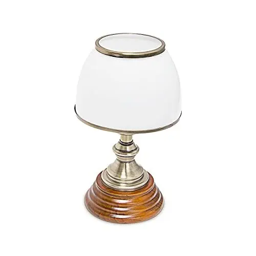 Produktbild: Relaxdays Tischlampe Holz Jugendstil mit Glasschirm weiß Messing-Optik 10018911 28.5 x 16 x 16 cm