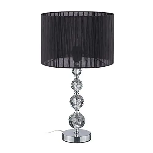 Produktbild: Relaxdays Tischlampe, Nachttischlampe im Kristalldesign, HxD 54 x 29,5 cm, E27 Fassung, Tischleuchte mit Schirm, schwarz