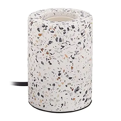 Produktbild: Relaxdays Tischlampe Terrazzo, HxD: 11 x 8 cm, kleine Tischleuchte ohne Schirm, E27-Fassung, runde Steinlampe, weiß