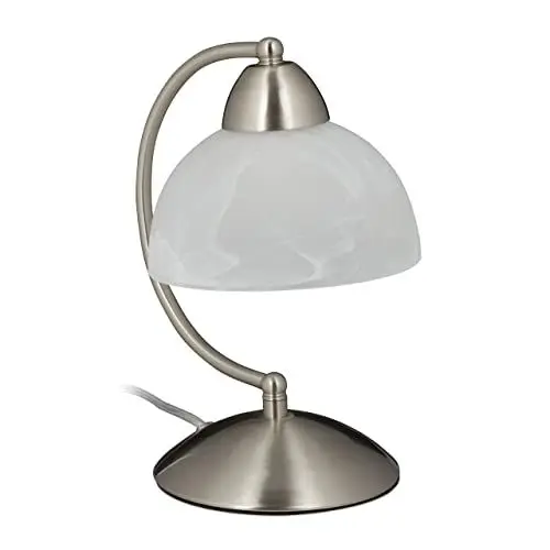 Produktbild: Relaxdays Tischlampe Touch, Retro Design, E14-Fassung, dimmbare Nachttischlampe, Glas & Eisen, HBT 25x15x19 cm, silber