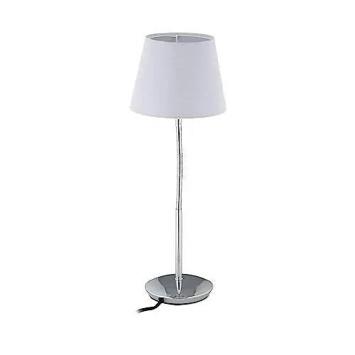 Produktbild: Relaxdays Tischlampe flexibel, mit Stoffschirm, verchromter Fuß, E14 Fassung, Nachttischlampe, HxD: 47 x 17 cm, weiß