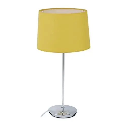 Produktbild: Relaxdays Tischlampe mit Stoffschirm, verchromter Fuß, E14 Fassung, Wohn- & Schlafzimmer, moderne Nachttischlampe, grau