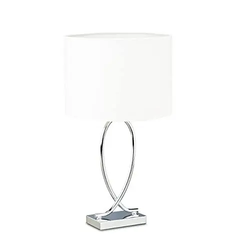 Produktbild: Relaxdays Tischlampe silber, Lampenschirm Gestell, Nachttischlampe Metall, Schirm rund, Eisen, HBT: 51x28x28 cm, weiß