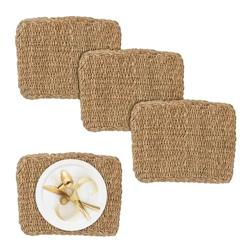 Produktbild: Relaxdays Tischset, 4-teilig, geflochten, Seegras, 40 x 30 cm, rechteckiges Platzset für Esstisch, Platzdeckchen, Natur