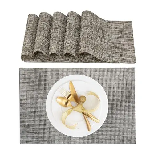Produktbild: Relaxdays Tischset 6-teilig, für Esstisch, Kunststoff, 45 x 30 cm, abwaschbare Telleruntersetzer, hitzebeständig, braun