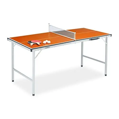 Produktbild: Relaxdays Tischtennisplatte, klappbarer Tischtennistisch mit Netz, 2 Schläger, 3 Bälle, HxBxT: 70 x 70 x 150 cm, orange
