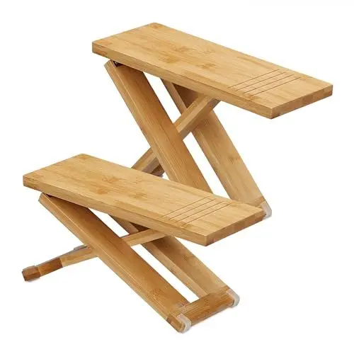 Produktbild: Relaxdays Toilettenhocker, 2-teilig, Stuhlgang Unterstützung, WC Hocker Erwachsene, Bambus, HxBxT 23 x 12 x 31 cm, natur