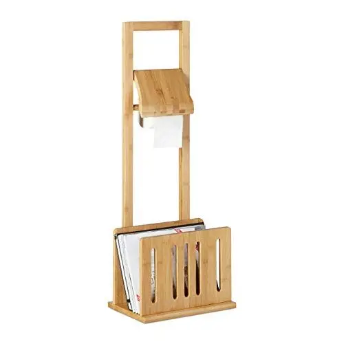 Produktbild: Relaxdays Toilettenpapierhalter mit Zeitungsständer, Bambus, Stand WC Garnitur, Zeitungsablage, HBT 81,5 x 30,5 x 21 cm, natur