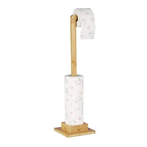Produktbild: Relaxdays Toilettenpapierhalter stehend, Bambus, ohne Bohren, Ersatzrollenhalter Toilettenpapier, 71,5x23,5x19 cm, Natur
