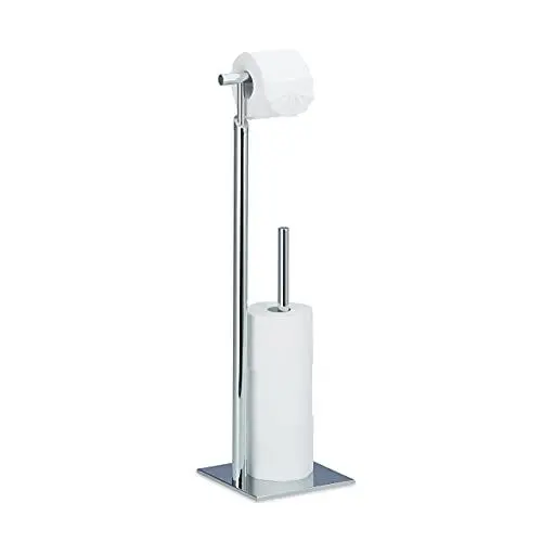 Produktbild: Relaxdays Toilettenpapierhalter stehend PAGNONI, Rollenhalter Toilettenpapier, 4 Ersatzrollen, HBT 71x20x20 cm, silber