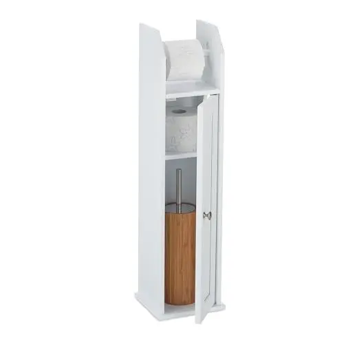 Produktbild: Relaxdays Toilettenpapierhalter stehend, schmal, für 5 Ersatzrollen, Bad Seitenschrank, MDF, HBT 78,5 x 20 x 18 cm, weiß
