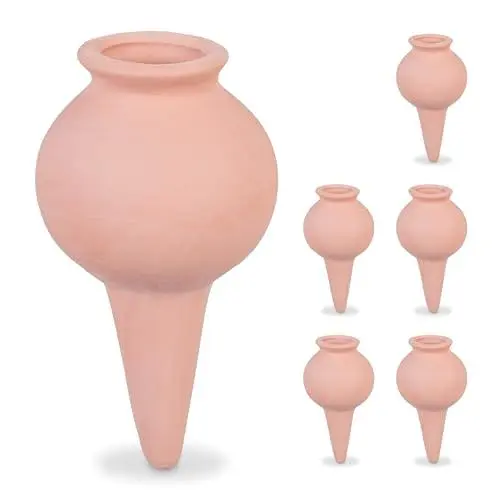 Produktbild: Relaxdays Tonkegel 6er Set, Wasserspender für Zimmerpflanzen & Balkonkästen, automatisches Gießen, Gießkegel, terrakotta