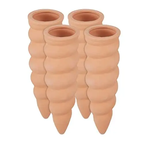 Produktbild: Relaxdays Tonkegel Bewässerung, 4er Set, Bewässerungshilfe für Pflanzen, für 1,5 L Flaschen, HxD 16,5 x 5 cm, terrakotta