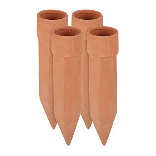 Produktbild: Relaxdays Tonkegel Bewässerung 4er Set, Bewässerungshilfe für Pflanzen, für 1,5 L Flaschen, HxD 19 x 4,5 cm , terrakotta