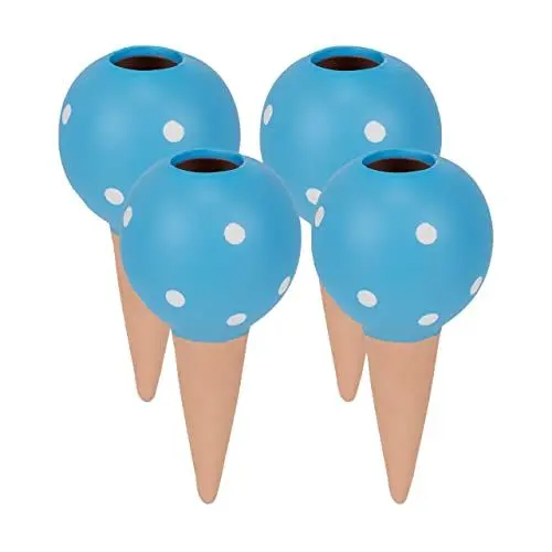 Produktbild: Relaxdays Tonkegel Bewässerung, 4er Set, Gießkegel für 1,5 l PET-Flaschen, Zimmerpflanzen, Balkonkästen, blau/terrakotta