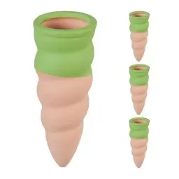 Produktbild: Relaxdays Tonkegel Bewässerung, 4er Set, für 1,5L Flaschen, Gießhilfe für Zimmerpflanzen, Tonspitzen, terrakotta/grün