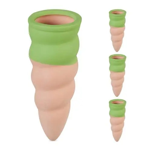 Produktbild: Relaxdays Tonkegel Bewässerung, 4er Set, für 1,5L Flaschen, Gießhilfe für Zimmerpflanzen, Tonspitzen, terrakotta/grün