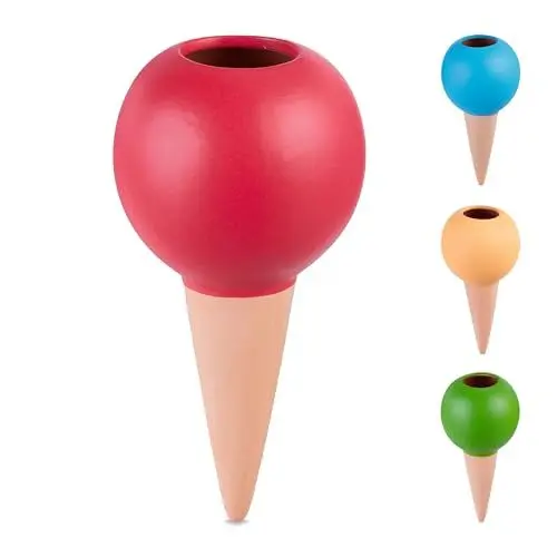 Produktbild: Relaxdays Tonkegel Bewässerung, 4er Set, je 300ml, Gießhilfe für Zimmerpflanzen, Kugel-Design, Bewässerungsstecker, bunt