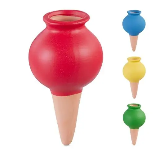 Produktbild: Relaxdays Tonkegel Bewässerung, 4er Set, je 80 ml, Gießhilfe für Zimmerpflanzen, Kugel-Design, Bewässerungsstecker, bunt
