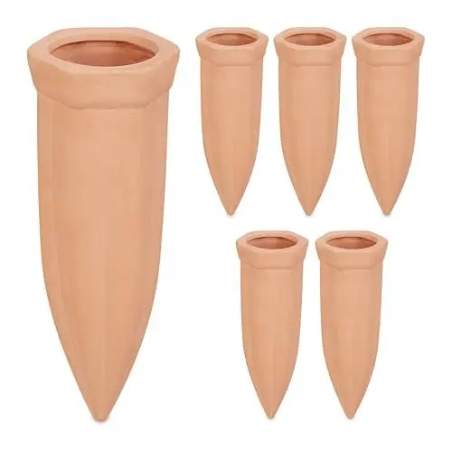 Produktbild: Relaxdays Tonkegel Bewässerung, 6er Set, Gießhilfe für 1,5 l PET Flaschen, Gießkegel HBT: 15 x 5,5, x 5 cm, Terracotta
