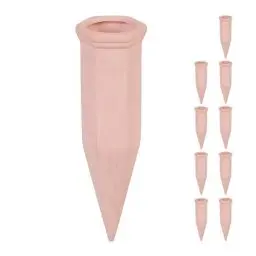 Produktbild: Relaxdays Tonkegel Bewässerung, Gießkegel 10er Set, 1,5 Liter PET-Flaschen, Zimmerpflanzen & Balkonkästen, terrakotta