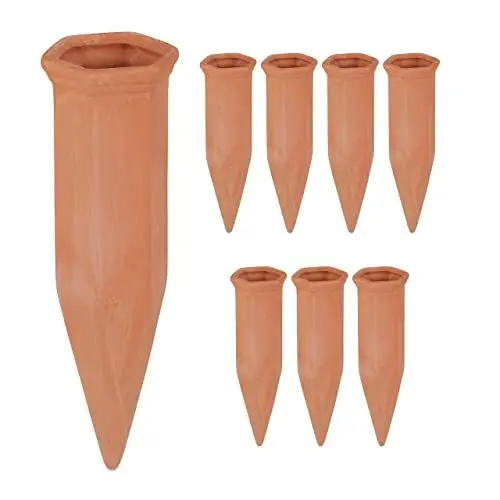 Produktbild: Relaxdays Tonkegel Bewässerung, Gießkegel 8er Set, 1,5 Liter PET-Flaschen, für Zimmerpflanzen & Balkonkästen, terrakotta