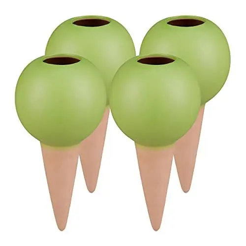 Produktbild: Relaxdays Tonspitzen Bewässerung, 4er Set, Bewässerungskugeln für 1,5 L Flaschen, Gießhilfe aus Keramik, terrakotta/grün