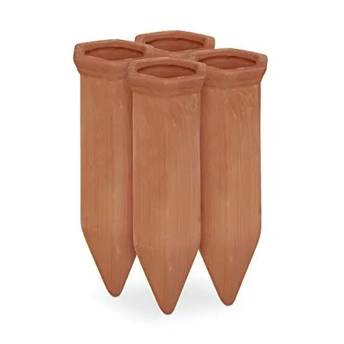 Produktbild: Relaxdays Tonspitzen Bewässerung, 4er Set, Keramik, Gießhilfe für 1,5 l Flaschen, Gießkegel HBT: 14x4,5x4 cm, Terracotta, Teracotta